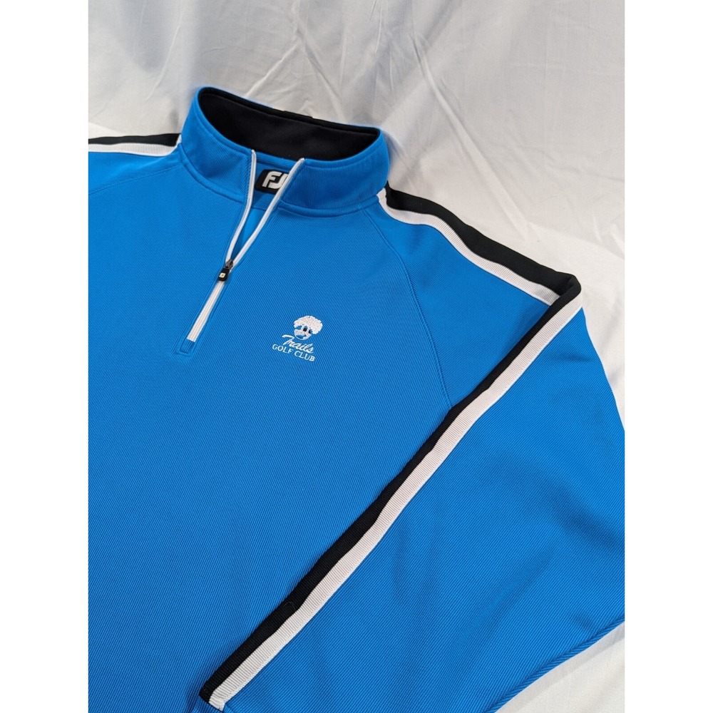 Footjoy Pullover Knit Sweater XL Long Sleeve Quarter Zip Blue Trails Golf Club